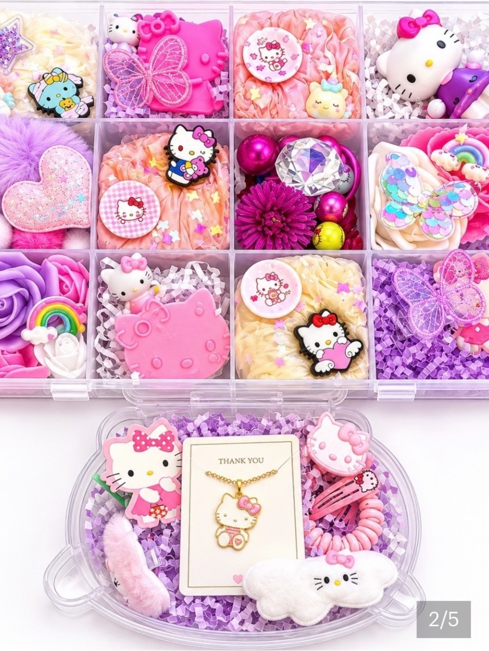 Hello Kitty Pink Purple Accessory Gift Set with Gold Necklace Charm